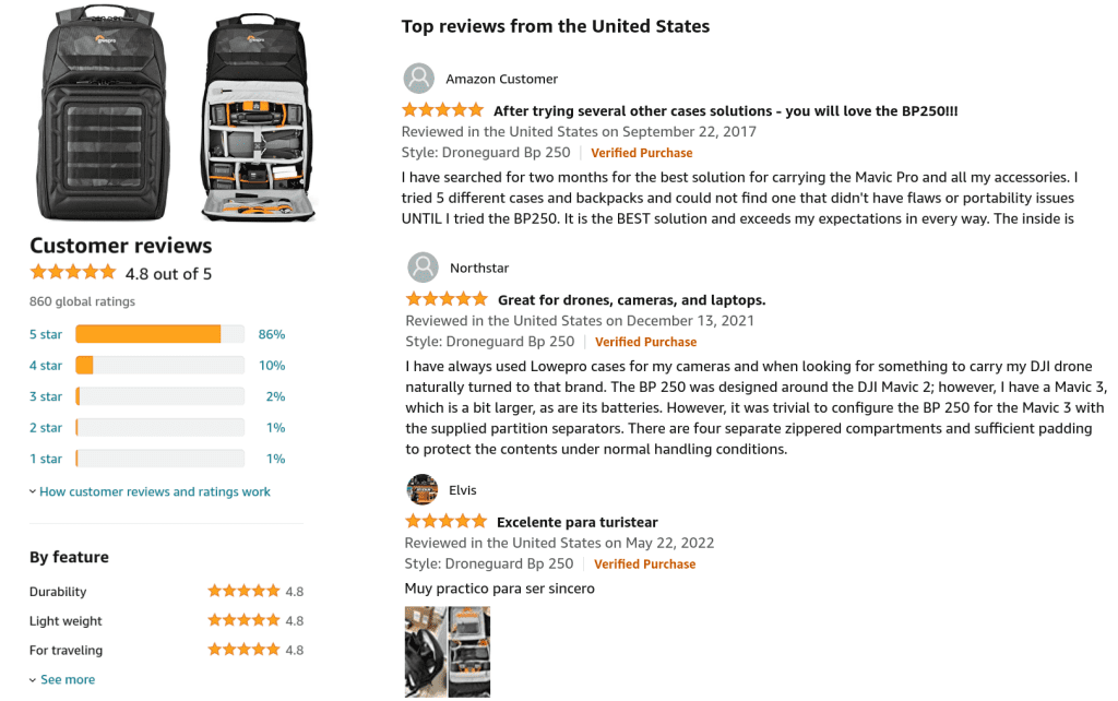 amazon reviews of Lowepro DroneGuard BP 250 | best drone accessories for dji/mavic drones