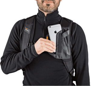 phoneZone shoulder strap on Lowepro DroneGuard BP 250 backpack
