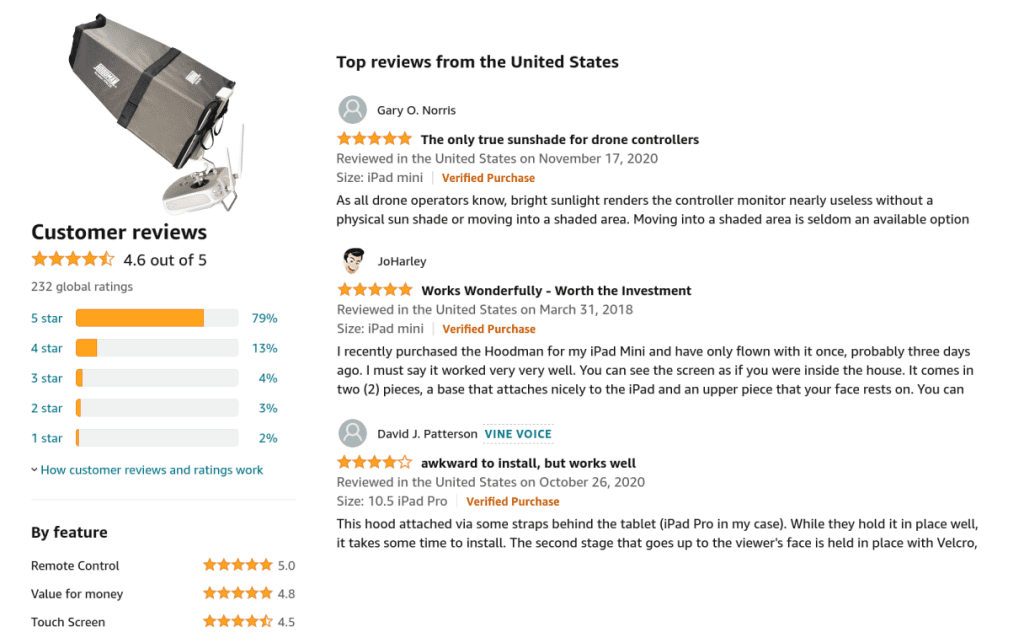 amazon reviews of Hoodman Aviator HAV2KIT Sunshade Hood Base Plus Extender Kit for drone controllers